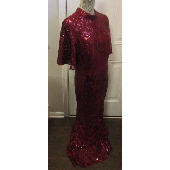 Bariano Fantasy Sequined Flutter Sleeve Dress Long Gown Retails $299 NWT Size 12 - Picture 8 of 11